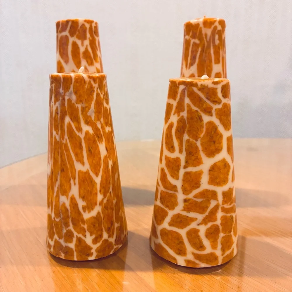 NWOT Animal Print Candles. Giraffe Printed Candles. Set of 4